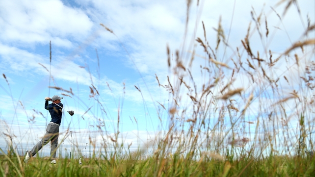 Irish amateur Paul Dunne plays a tee shot on the 15th hole during the third round of the 144th Open Championship at St Andrews, Scotland