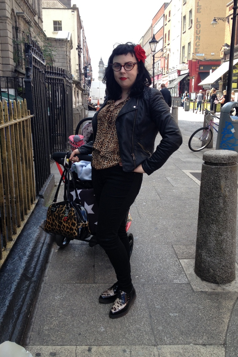 Name: Harlot Deville,
Age: 34,
Occupation: Burlesque Dancer and Make-up Artist,
Blouse: Penneys, 
Jacket: Urban Outfitters, 
Jeans: New Look, 
Shoes: Buffalo, 
Glasses: a Las Vegas flea market, 
Flower hair clip: Claire's Accessories.