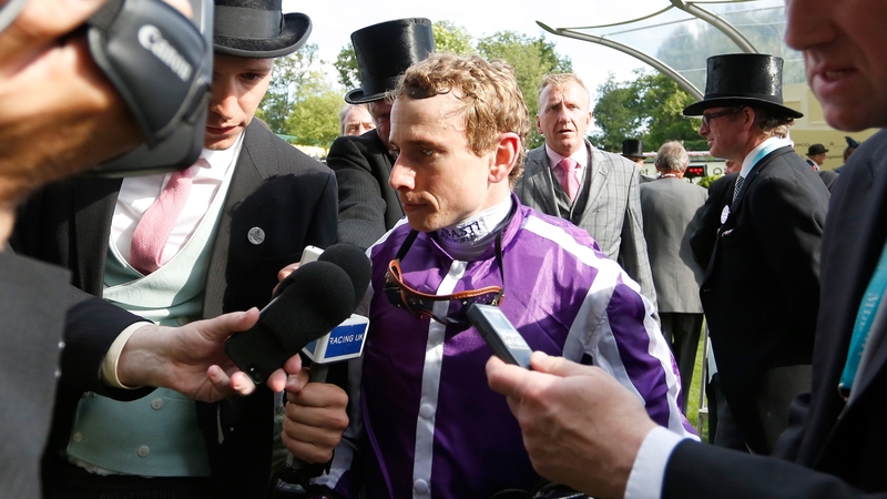 Ryan Moore celebrates the Queen's Vase after taking a record ninth victory during Royal Ascot