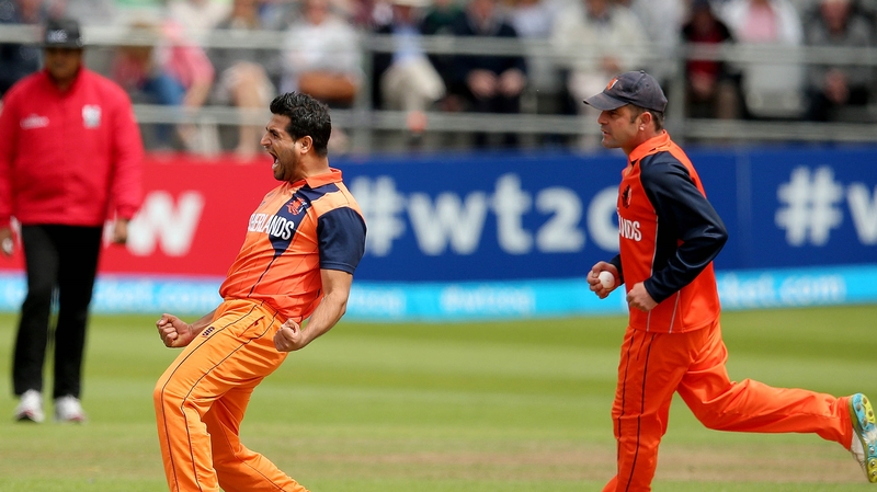 Mudassar Bukhari celebrates at Malahide