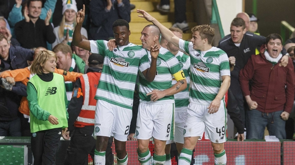 Dedryck Boyata celebrates after grabbing the only goal of the game at Celtic Park