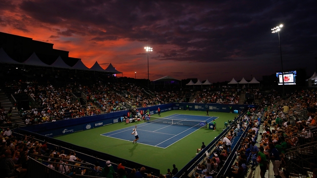 Andy Roddick and Frances Tiafoe go head to head at the BB&T Atlanta Open at Atlantic Station, Georgia