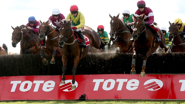 Jonathan Burke on board Shanahan's Turn (yellow & green) in action during the Galway Plate