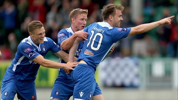 Limerick's Vinny Faherty celebrates scoring the opening goal at Markets Field