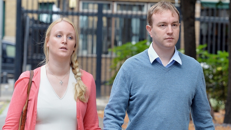 Tom Hayes and his wife Sarah arriving at the court in London today