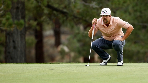 Andres Gonzales lining up a putt en route to sharing the half-way lead in Nevada
