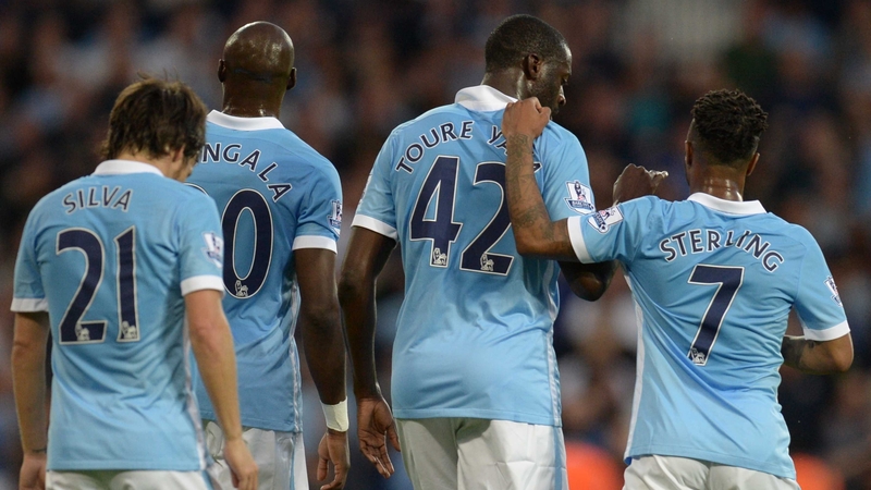 £49m man Raheem Sterling congratulates Yaya Toure after the latter scored his second goal of the night