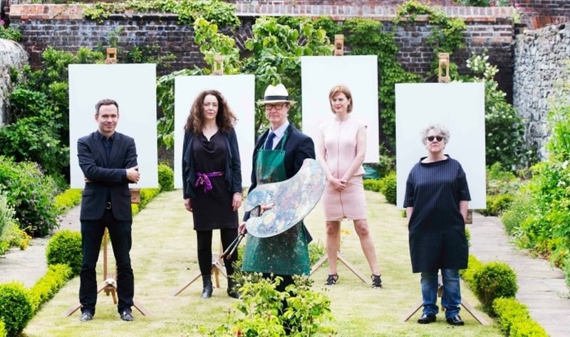 Painter Mick O'Dea pictured with subjects at the Kilkenny Arts Festival in 2016 - his Open Studio returns this year.