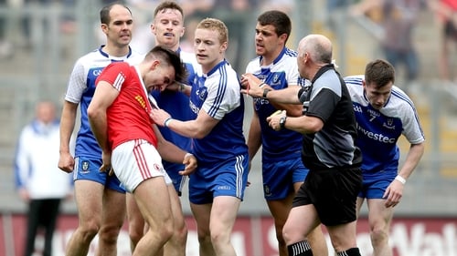 Tiernan McCann surrounded by Monaghan players during the All-Ireland SFC quarter-final