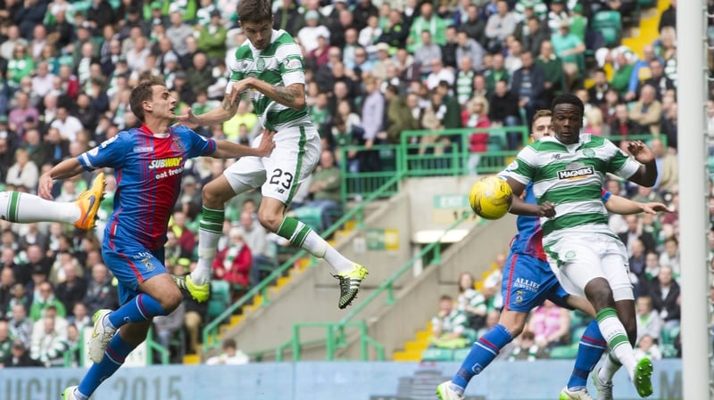 Celtic's Mikael Lustig scores his side's opening goal