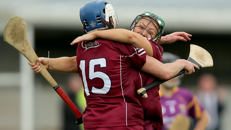 Molly Dunne and Ailish O'Reilly of Galway celebrate at the final whistle