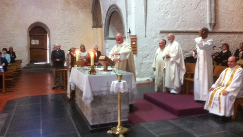 Timothy Dolan addresses pilgrims at their final Mass in Ballintubber Abbey, Co Mayo
