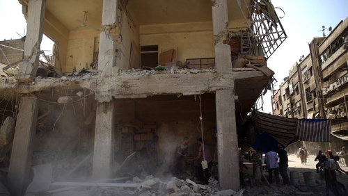 The Syrian Observatory for Human Rights said at least 10 rockets were fired during the air strike