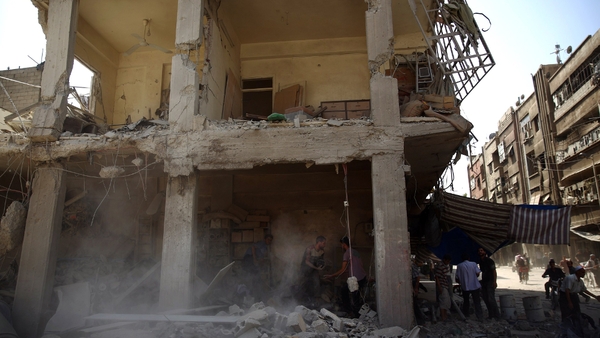 The Syrian Observatory for Human Rights said at least 10 rockets were fired during the air strike