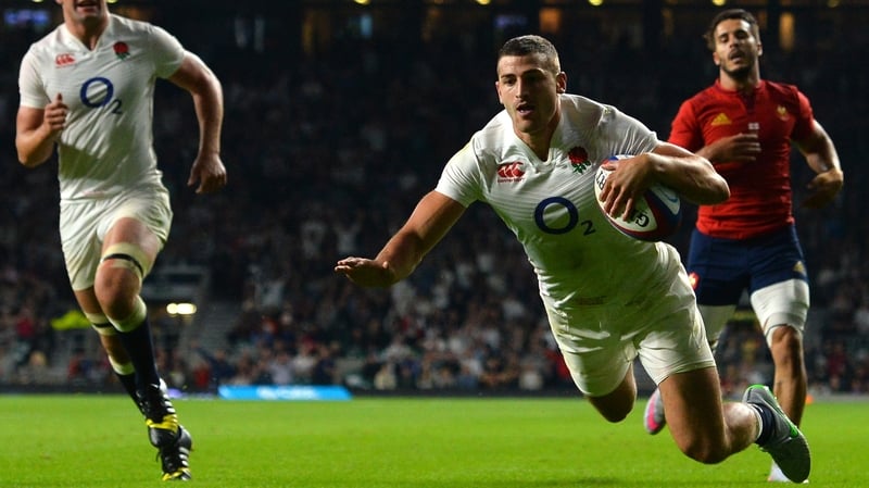 Jonny May dives over the whitewash against France