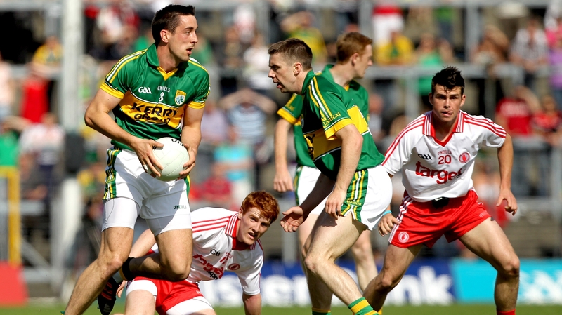Action from the 2012 football qualifier involving Kerry and Tyrone