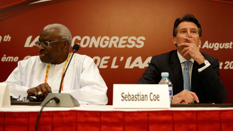IAAF president Seb Coe (R) pictured with former president Lamine Diack.
