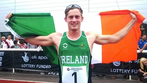Arthur Lanigan O'Keeffe competes in the men's modern pentathlon