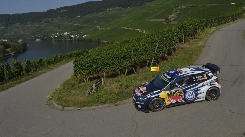 Sebastien Ogier negotiates the twisting roads of the picturesque Mosel Valley