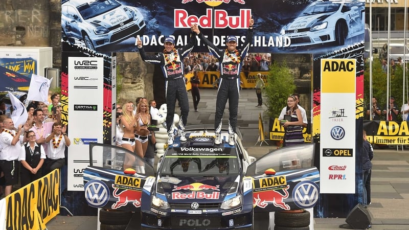 Sebastien Ogier and co-driver Julien Ingrassia celbrate in Trier
