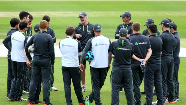 Ireland coach John Bracewell chats to his players before training at Stormont