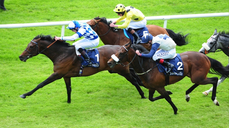 Fascinating Rock (near side) chases home Al Kazeem in the Tattersalls Gold Cup at the end of May