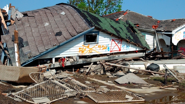 A house on the Lower Ninth Ward, near the breech in the Industrial Canal, pictured in the days following the hurricane