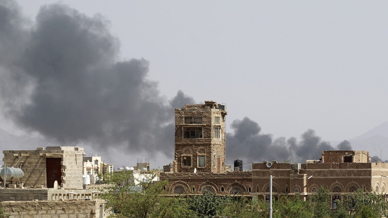 Smoke billows from a military base hit during an air strike in Yemen earlier this month