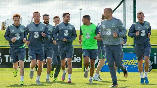 Jon Walters (green bib) trained with the rest of the Republic of Ireland squad at Abbotstown earlier today