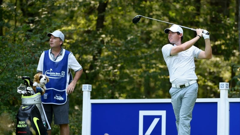 Rory McIlroy play a tee shot during the pro-am event at TPC Boston in Massachusetts