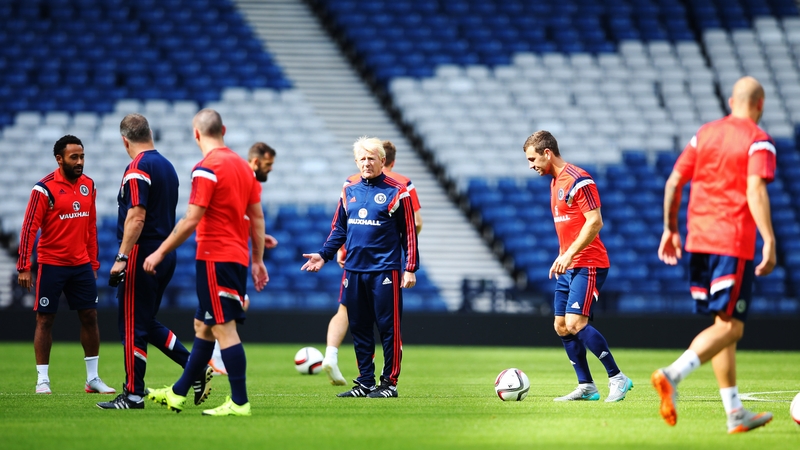 Gordon Strachan casts an eye over Scotland's preparations at Hampden Park this afternoon