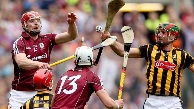 Galway’s Joe Canning and Jason Flynn with Cillian Buckley and Kieran Joyce of Kilkenny