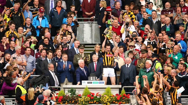 Kilkenny's Joey Holden celebrates with the Liam McCarthy Cup