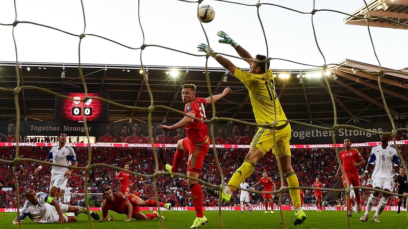 Simon Church heads past Ofir Marciano only for the goal to be disallowed for offside
