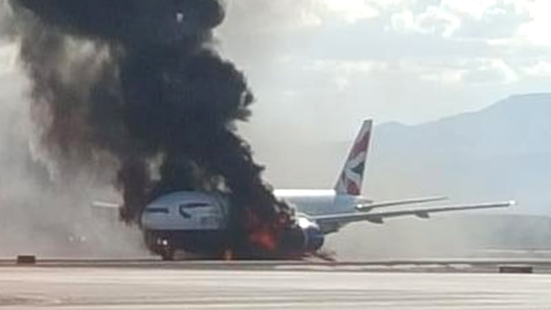 British Airways said the plane suffered a technical difficulty before left engine burst into flames