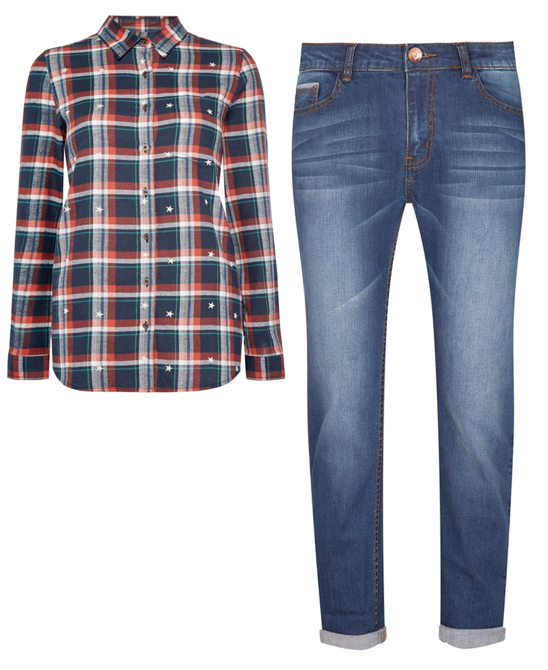 Star Check Shirt €13, Plain Slim Boyfriend Jeans €17