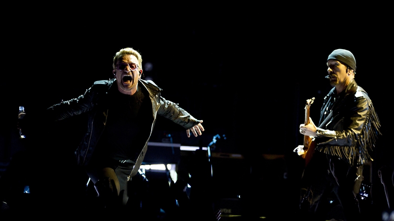 Bono and The Edge at the Ziggo Dome in Amsterdam on Monday - They've found a way to come home Photo: Paul Bergen