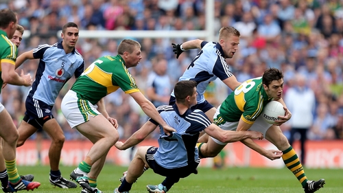 Action from the 2013 All-Ireland semi-final involving Dublin and Kerry
