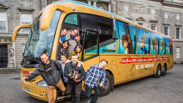 The Brown Bag Films team pictured with their bus wrap in association with Expressway & Irish Design 2015. Photo by Anthony Woods