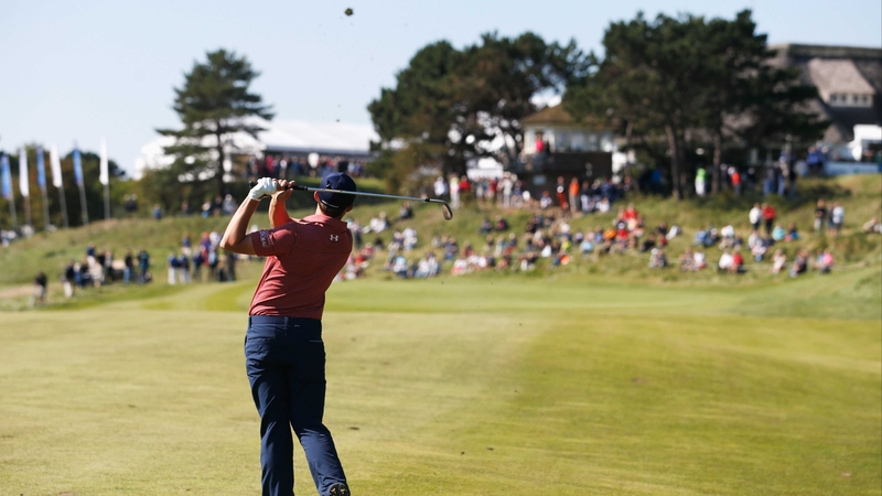 Matt Fitzpatrick hits his second shot on the ninth