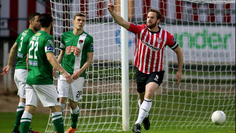 Ryan McBride celebrates scoring against Cork City in the FAI Cup