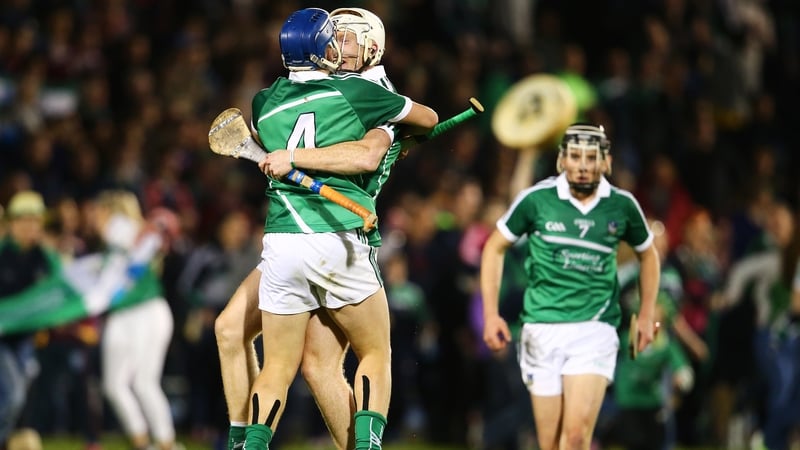 Limerick's Michael Casey and Cian Lynch celebrate after the final whistle