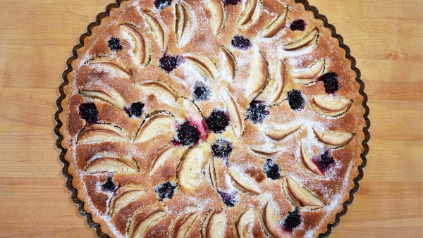 Autumn apple and blackberry frangipane tart