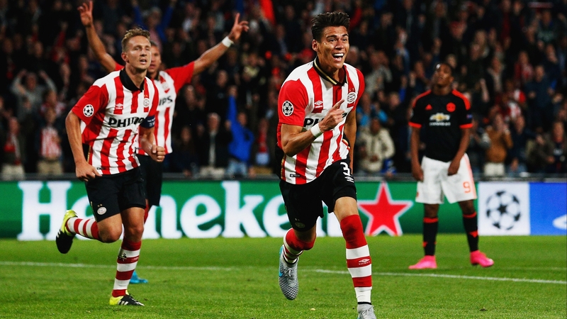 Hector Moreno celebrates PSV's equaliser