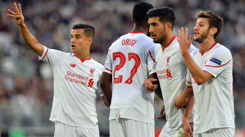 Liverpool's Philippe Coutinho, Divock Origi, Emre Can and Adam Lallana