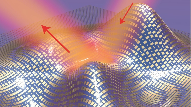 A 3D illustration of a metasurface skin cloak covering an arbitrarily shaped object