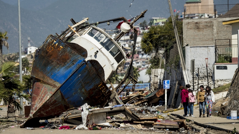 Large fishing boats have been washed up onto the streets Coquimbo
