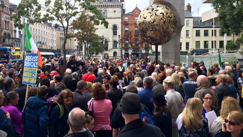 The protesters marched from the Central Bank around College Green and up to the Courts of Criminal Justice