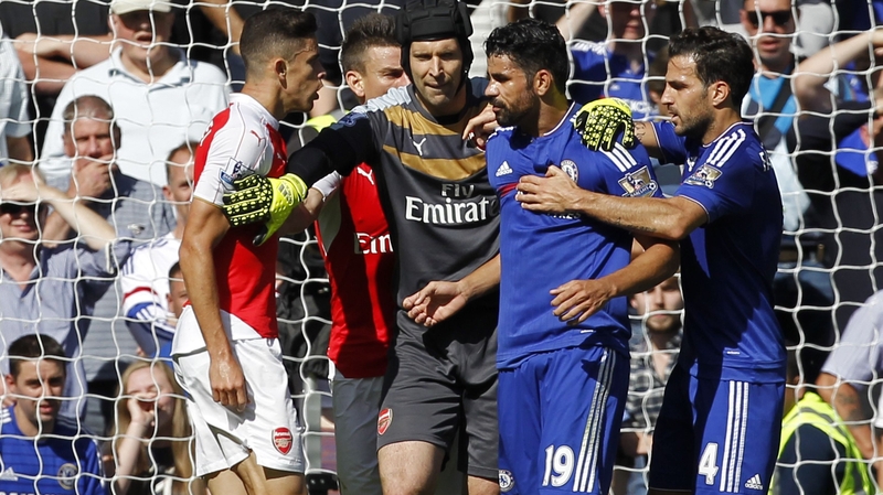 Diego Costa (R) clashed with Laurent Koscielny and Gabriel last weekend