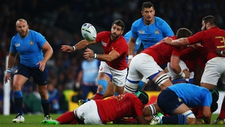 France's Sebastien Tillous-Borde spins the ball wide